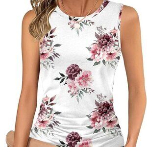 Floral Ruched Sleeveless Tank Top